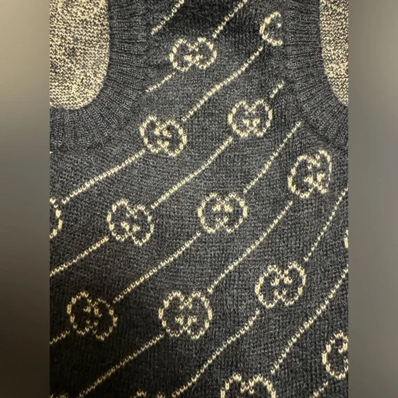 New Authentic Gucci GG Logo Dog Wool Sweater Vest Blue - Picture 7 of 16